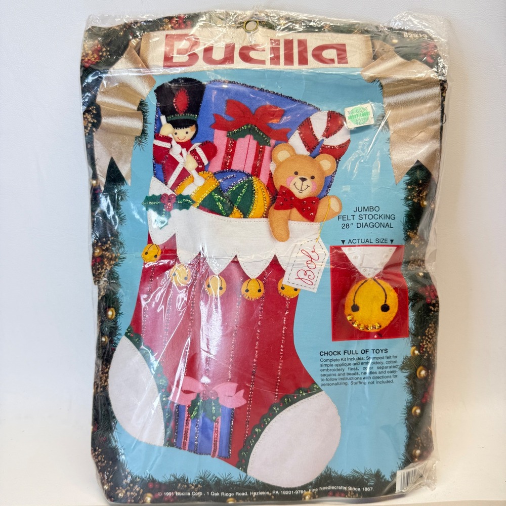 Vintage 1991 Bucilla Chock Full of Toys Jumbo Felt Stocking Kit 82913 Red